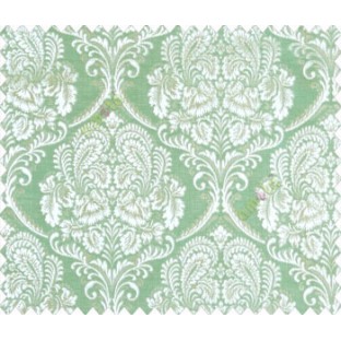 Traditional ivory large continuous damask with ornaments in aqua blue green beige silver main curtain